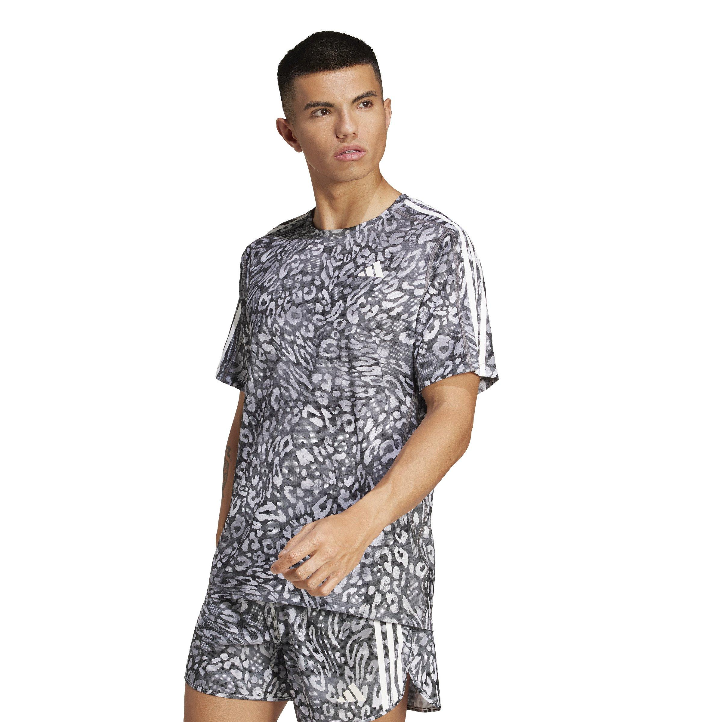 adidas Men's Own the Run CLIMACOOL 3-Stripes T-Shirt -Dk Grey